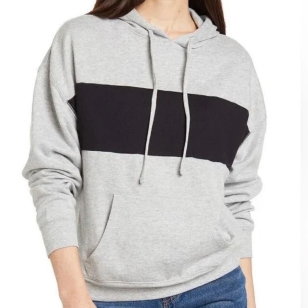Nordstrom Abound Gray and Black Color-Block Hoodie